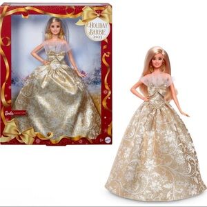 Barbie Signature 2025 Holiday Barbie Fashion Doll, Blonde, Silver & Gold Gown